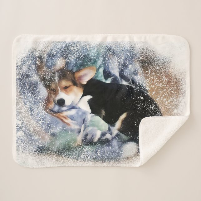 Manta Sherpa Corgi galés durmiente (Anverso (horizontal))