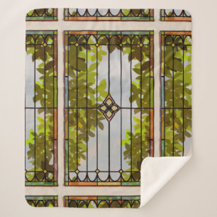 Manta Sherpa Cortina de ventana con vidrieras de jardín victori