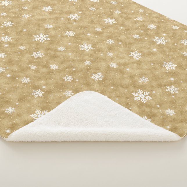Manta Sherpa Cosy Gold Purpurina Stars Snowflakes Sherpa Blanke (3/4)