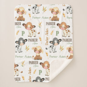 Manta Sherpa Cow Baby Blanket personalizado   Sherpa 30x40
