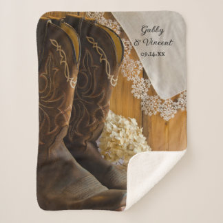 Manta Sherpa Cowboy Boots Lace Country Barn Boda Keepsake
