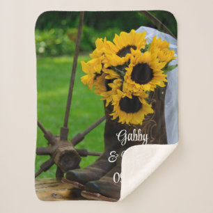 Manta Sherpa Cowboy de girasoles rusos bota a Boda Keepsake