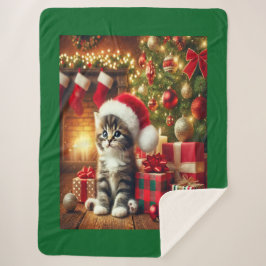 Manta Sherpa Cozy Christmas Kitten large Sherpa Blanket