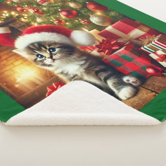 Manta Sherpa Cozy Christmas Kitten large Sherpa Blanket