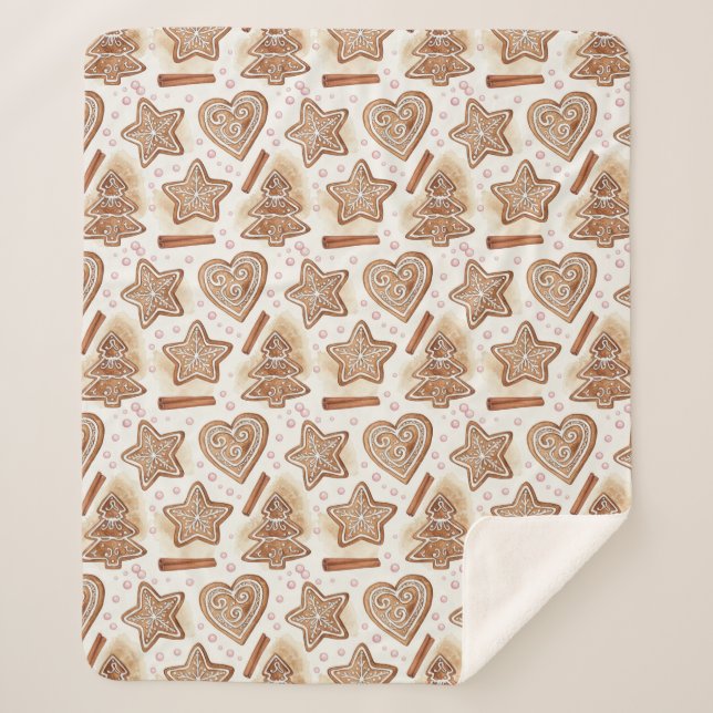 Manta Sherpa Cozy Gingerbread Cookie Seamless Pattern (Anverso)