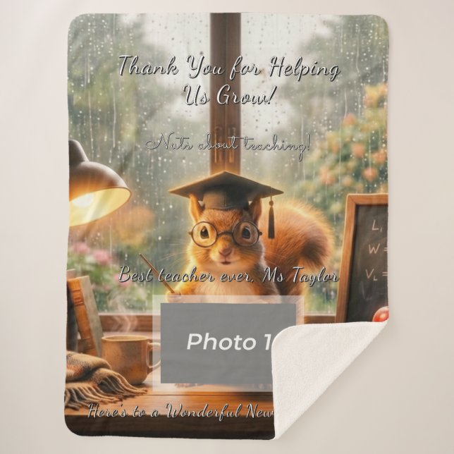 Manta Sherpa Cozy Rainy Day Squirrel Teacher Appreciation (Anverso)