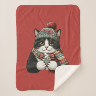 Manta Sherpa Cozy Winter Cat Cocoa