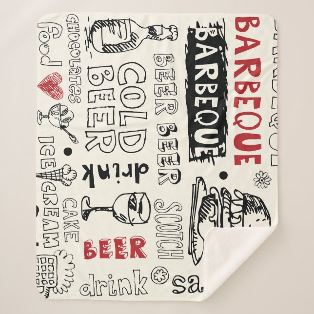 Manta Sherpa Crazy BBQ: Whimsical Doodle Art (Anverso)