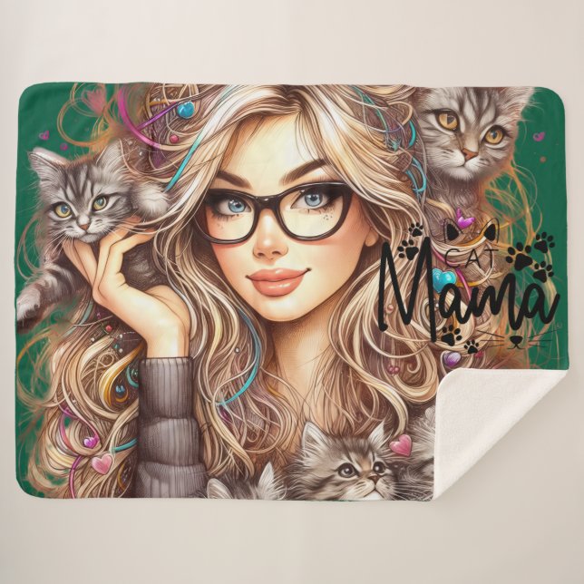 Manta Sherpa Crazy Cat Lady  (Anverso (horizontal))