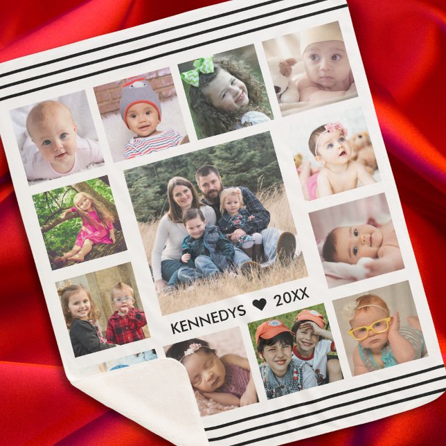 Manta Sherpa Crea tu propia familia de 13 Collages de fotos (Create Your Own 13 Photo Collage Family Keepsake Sherpa Blanket)