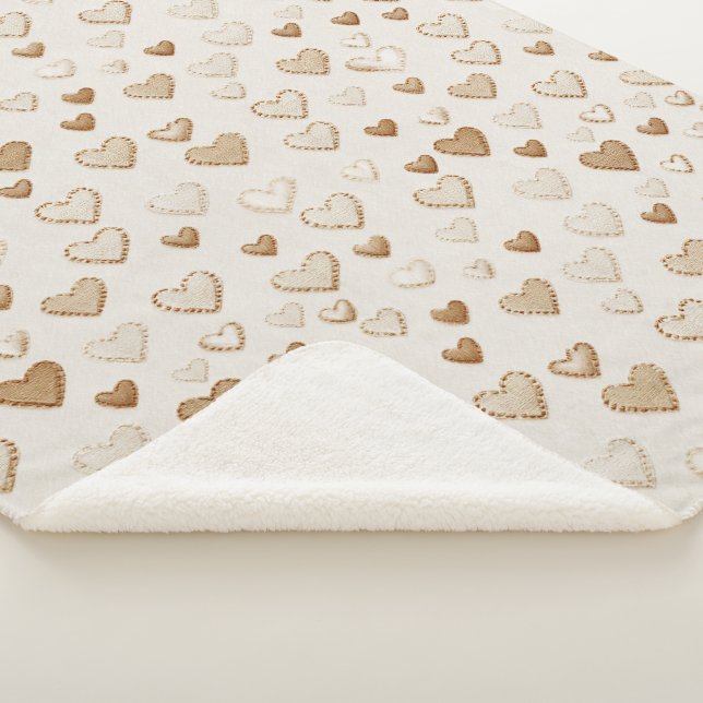 Manta Sherpa Cream & Brown Hearts Valentine's Day (3/4)