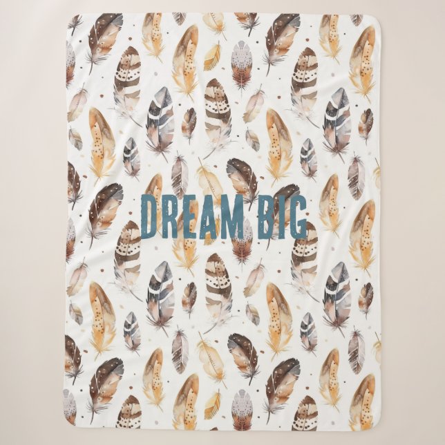 Manta Sherpa Cream Brown Native Tribal Fethers (Anverso)