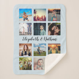 Manta Sherpa Crear el azul del Collage de fotos familiar de su