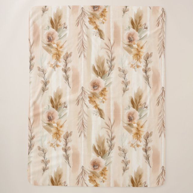 Manta Sherpa Crema Rústica Floral Boho (Anverso)