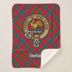 Manta Sherpa Crest del Clan Sinclair sobre tartán rojo