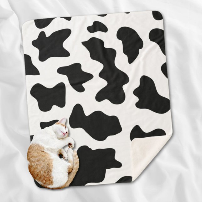 Manta Sherpa Criadero de animales de granja de impresión de vac (Cute black and white cow print farm animal nursery sherpa blanket)