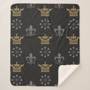 Manta Sherpa Crownes dorados sobre fondo de escritorio negro, p