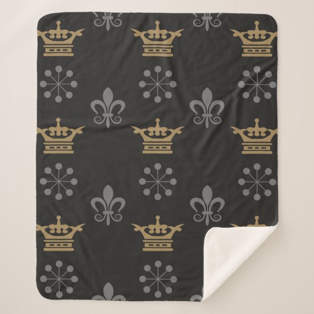 Manta Sherpa Crownes dorados sobre fondo de escritorio negro, p (Anverso)