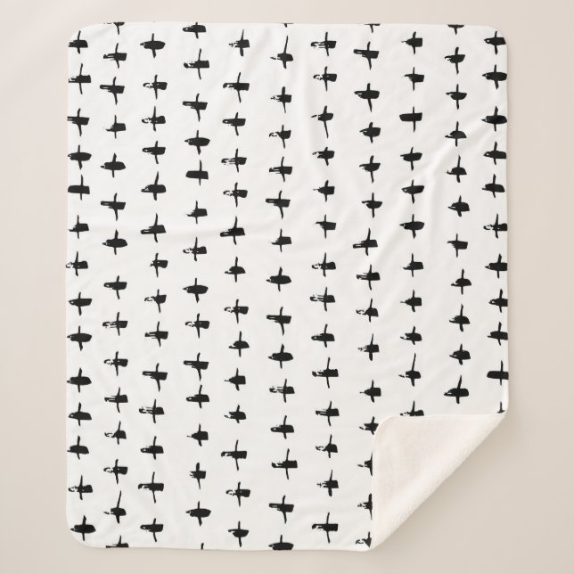 Manta Sherpa Cruces negras de mano dibujadas geométricamente (Anverso)