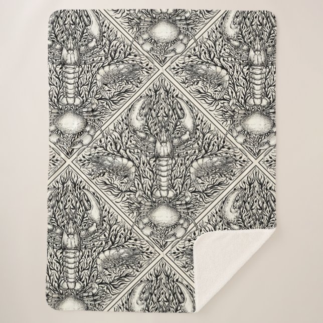 Manta Sherpa Crustáceo en blanco y negro (Anverso)