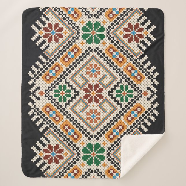 Manta Sherpa Cruzado-Estitch ucraniano: Patrón étnico hecho a m (Anverso)