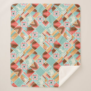 Manta Sherpa Cuadrado de acuarela, fondo geométrico de mosaico.