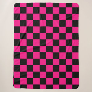 Manta Sherpa Cuadrados a cuadros rosa caliente negro geométrico