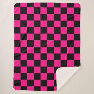 Manta Sherpa Cuadrados controlados retro geométrico negro rosa