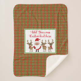 Manta Sherpa Cuadrados de Navidad Santa Reno Texto Personalizad
