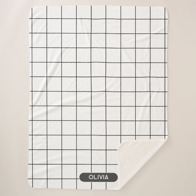 Manta Sherpa Cuadrícula negra y blanca (Anverso)