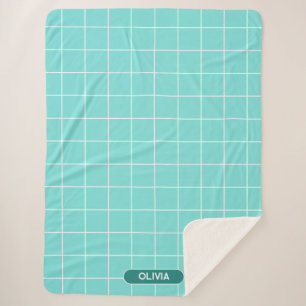 Manta Sherpa Cuadrícula turquesa y blanca