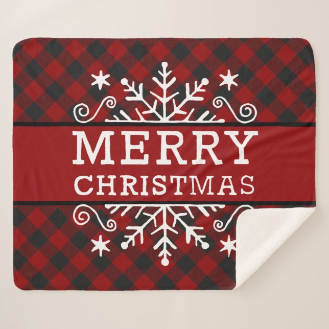 Manta Sherpa Cuadro de Navidad copo de nieve alegre  (Anverso (horizontal))