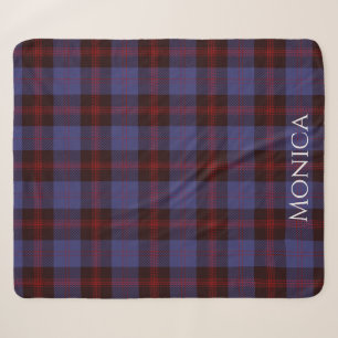 Manta Sherpa cuadro escocés azul marino rojo monograma nombre