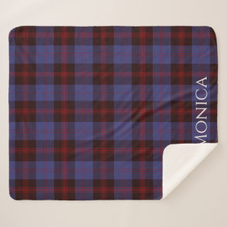 Manta Sherpa cuadro escocés azul marino rojo monograma nombre