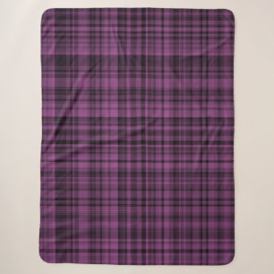 Manta Sherpa Cuadro Escocés Negro Morado Patrón 