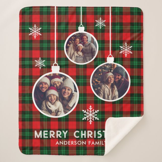 Manta Sherpa Cuadro Escocés Rojo Verde Búfalo Navidad Foto  (Anverso)