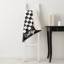 Manta Sherpa Cuadros en Blanco y Negro Retro Moderno Personaliz