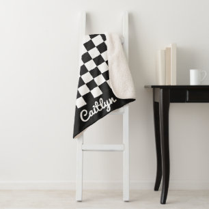 Manta Sherpa Cuadros en Blanco y Negro Retro Moderno Personaliz