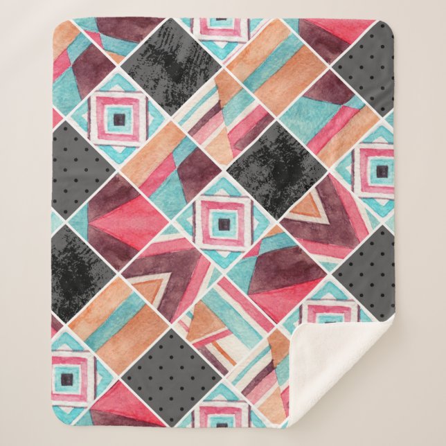Manta Sherpa Cuadros geométricos, acuarela (Anverso)