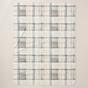 Manta Sherpa Cuadros Gris Crema Amarillo Rayas