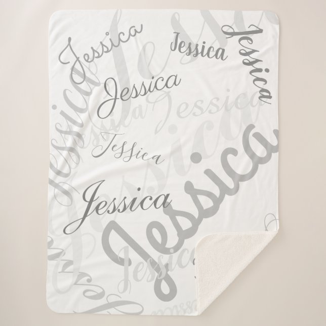 Manta Sherpa Cualquier nombre de Personalizable gris y blanco c (Anverso)