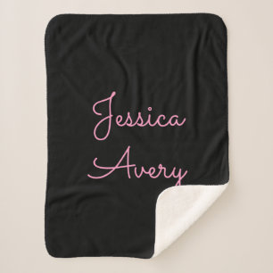 Manta Sherpa Cualquier nombre   Guay Editable Pink Script on Bl