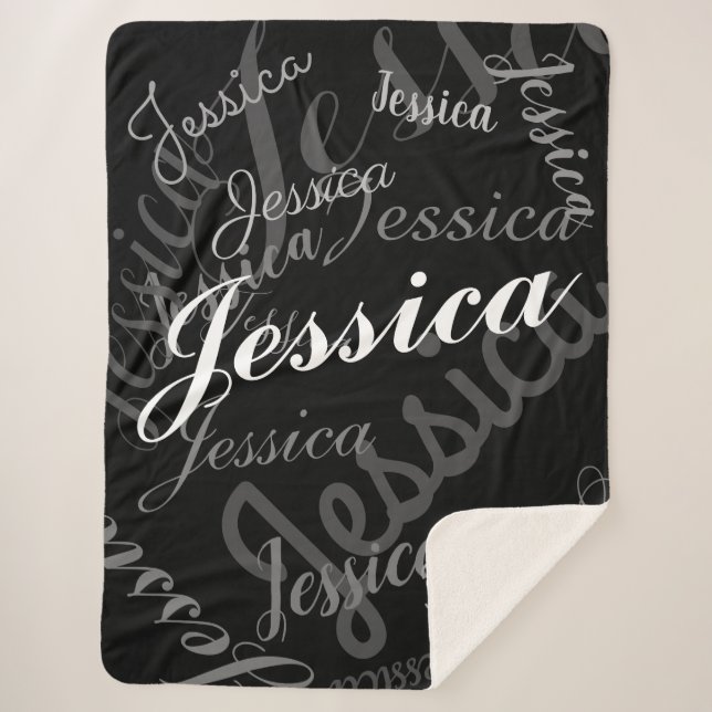 Manta Sherpa Cualquier nombre Personalizable creativo gris negr (Anverso)