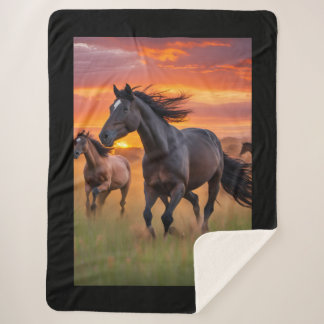 Manta Sherpa Cubierta de caballos - Caballos salvajes