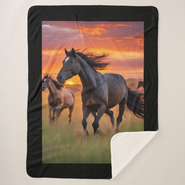 Manta Sherpa Cubierta de caballos - Caballos salvajes (Anverso)
