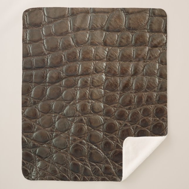 Manta Sherpa Cuero de caimanes marrón auténtico, cerca para mos (Anverso)