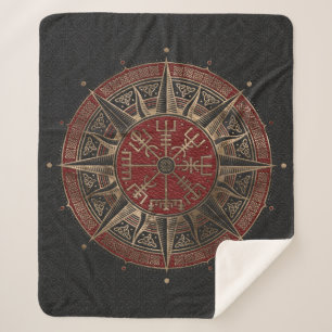 Manta Sherpa Cuero negro y rojo compás de Vegvisir - de Viking