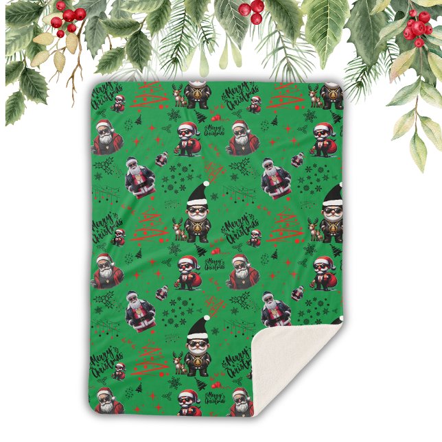 Manta Sherpa Cuidada Gangster Santa Feliz Navidad en verde | (Subido por el creador)