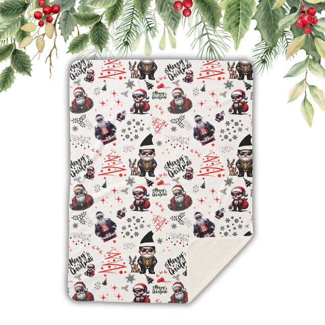 Manta Sherpa Cuidada Navidad de Gangster Santa Merry en blanco  (Subido por el creador)