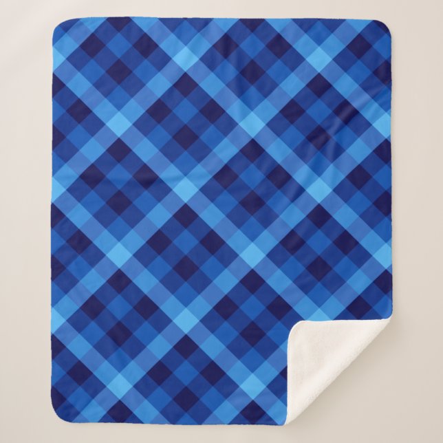 Manta Sherpa Cuidada Retro Ocean Blue Plaid Medium Sherpa Blank (Anverso)